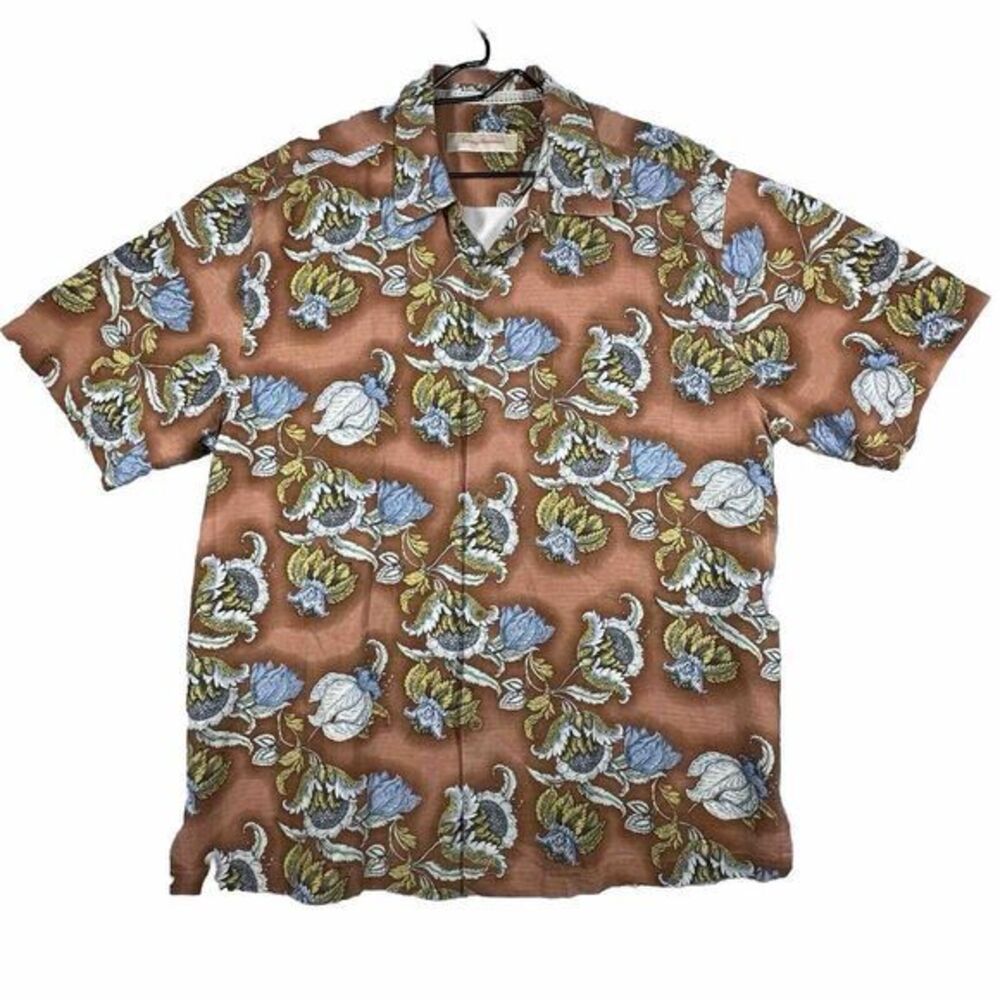 Tommy‎ Bahama Silk Hawaiian Shirt Mens Sz L Multicolor  Floral Print Casual